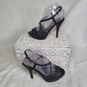 Whimsigoth Fairygoth Sparkle Slingback Heels Formal Special Occasion Black Sz 6